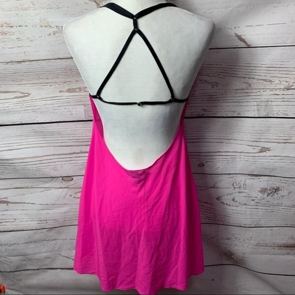 VS Neon Pink V-Neck Strappy Back Sheer Slip - Picture 6 of 7